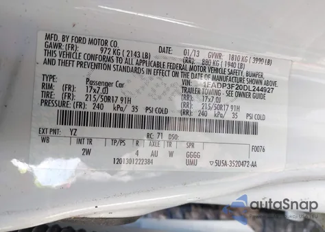 2013 Ford Focus Se from USA, damaged, VIN 1FADP3F20DL244927
